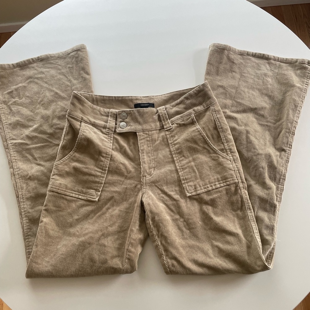 Tan corduroy flare pants mid rise Y2K style